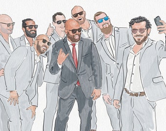 Groomsmen Gifts Idea Custom Portrait from Photo, Personalized Watercolor Painting from Photo, Large Groupe of Best Friends Portrait