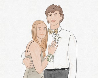 custom watercolor portrait from photo, unique prom or graduation gift, personalized gift for couples, hand drawn illustration painting