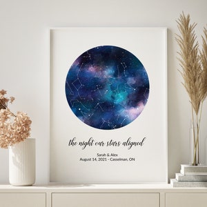 Póster de mapa estelar personalizado, La noche en que nuestras estrellas se alinearon, constelación imprimible, aniversario de bodas, regalo de compromiso personalizado