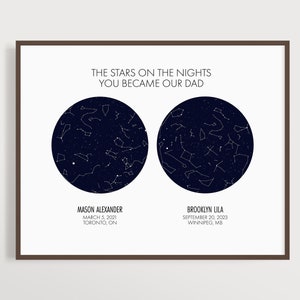 Les étoiles de la nuit où vous êtes devenu notre père, cadeau personnalisé pour la fête des pères, carte des étoiles personnalisée avec 2 ciels, cadeau de dernière minute téléchargement numérique