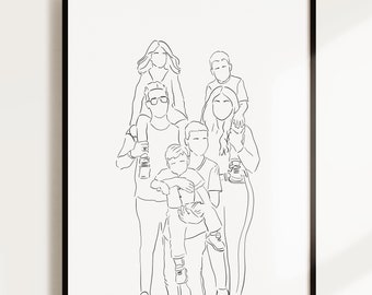 Digital Download Custom Family Portrait Drawing, One Line People Portrait from Photo, Faceless Portrait, Personalized Family Gift for Mom