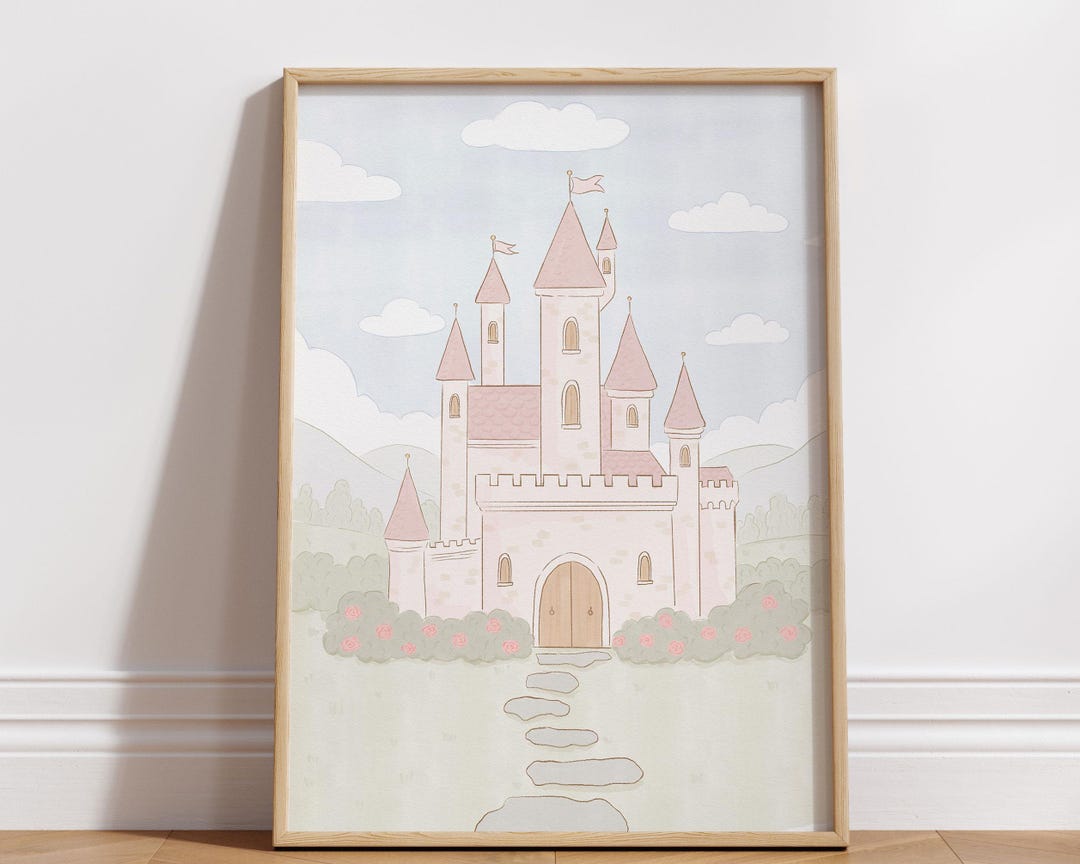 Watercolor Fairy Tale Castle Print: Pastel Princess Nursery Wall Art ...