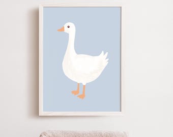 Goose Nursery Print, Vintage Blue Cottagecore Decor (Digital Download)