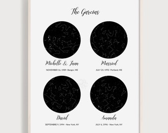 Personalized 10 15 20 25 years Wedding Anniversary Gift Printable 4 Kids Location Sky Custom Star Map Family for Wife Husband Parents