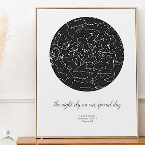 Impression personnalisée de carte d'étoiles avec date spéciale, cadeau personnalisé pour lui ou pour elle, 1er 2e 3e 4e 5e 10e 15e anniversaire, meilleur cadeau de mariage