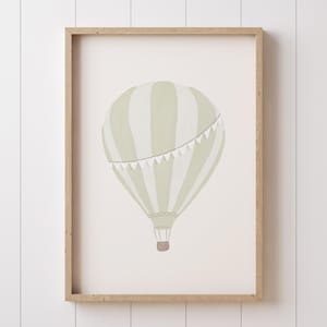 Sage Green Hot Air Balloon Print, Vintage Travel Nursery Decor, Printable Transportation Wall Art, Baby or Toddler Boy and Girl Room Decor