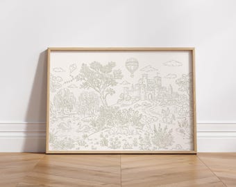 Sage Green Toile de Jouy Print: Soft Timeless Vintage Toddler Nursery Decor (Digital Download)