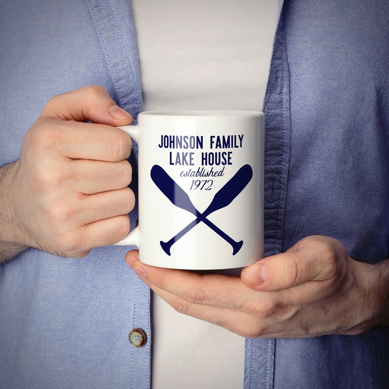 Lake House Gift Custom Family Name Established Year Ceramic Coffee Mug
