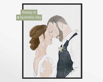 Custom Wedding Portrait Watercolor Painting from Photo, Personalized 1st Anniversary Gift for Huband or for Wife, Unique Gift for Couples