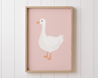 Pink Goose Nursery Print: Cottagecore Kids Room Decor (Digital Download)