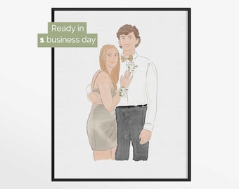 custom watercolor portrait from photo, unique prom or graduation gift, personalized gift for couples, hand drawn illustration painting