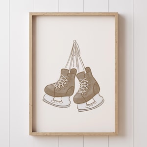 Hockey Skates Watercolor Wall Art Print for Vintage Sports Baby Boy Hockey Nursery or Toddler Girl Bedroom Decor, Printable Hockey Poster