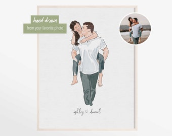 Couple Portrait or Family Portrait hand drawn Watercolor Painting, Gift For Him, Couple Illustration Engagement Gift for Valentine's Day