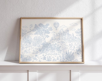Blue Toile de Jouy Print: Soft Cottagecore French Country Toddler Nursery Decor (Digital Download)