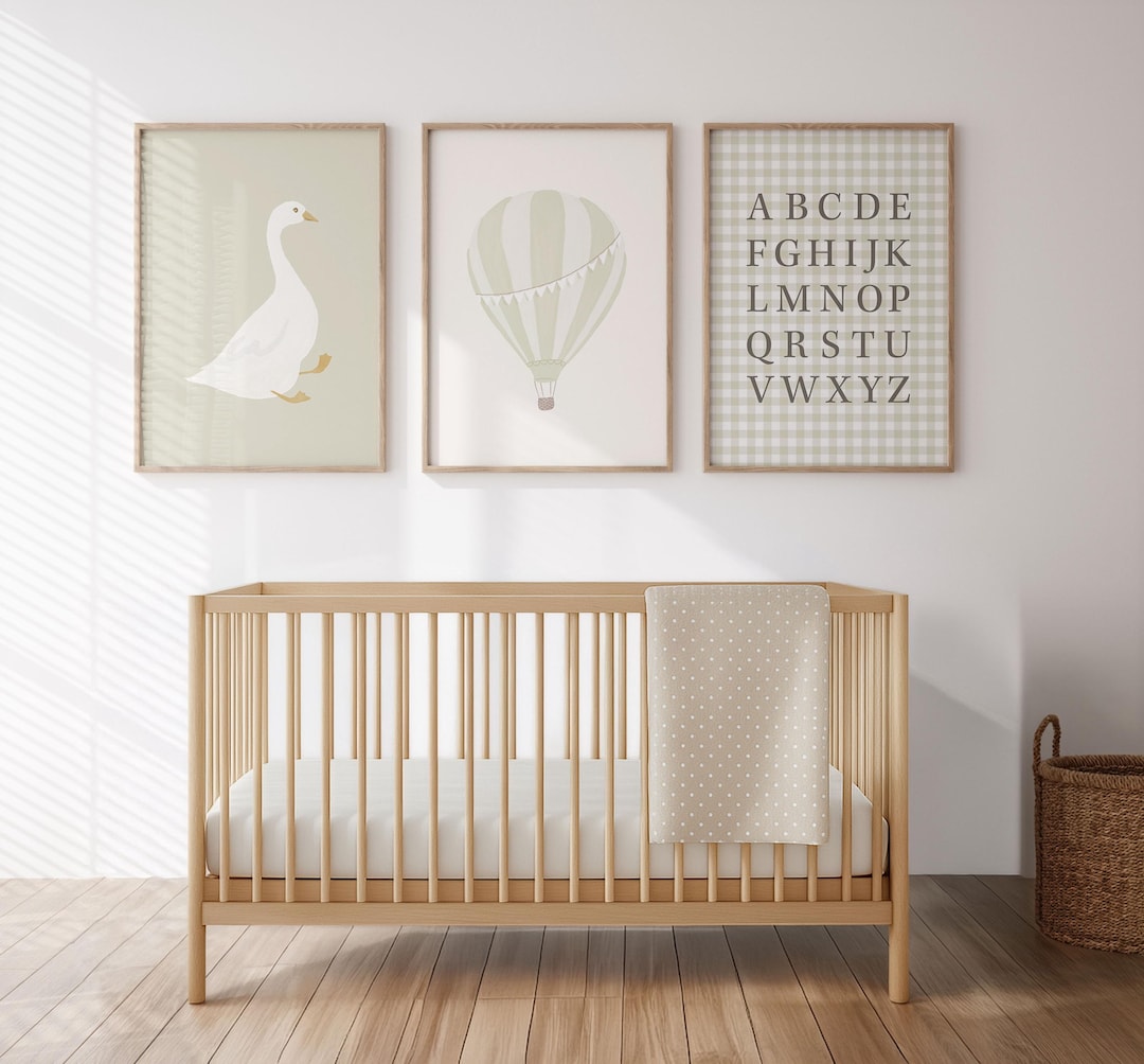 Sage Green Nursery Art Prints: Silly Goose, Hot Air Balloon, ABC ...