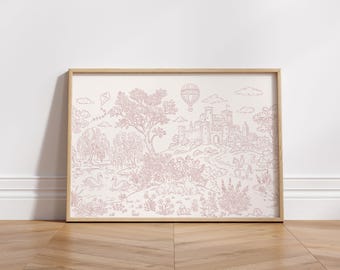 Pink Toile de Jouy Print: Grandmillenial French Country Toddler Girl Nursery Decor (Digital Download)