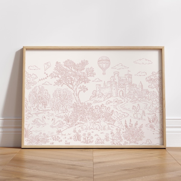 Estampado de Toile de Jouy rosa: Decoración de habitación infantil para niña con un toque francés milenario (descarga digital)