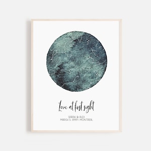 One year dating anniversary gift for boyfriend for girlfriend for him for her, Love at first sight star map, first year together gifts
