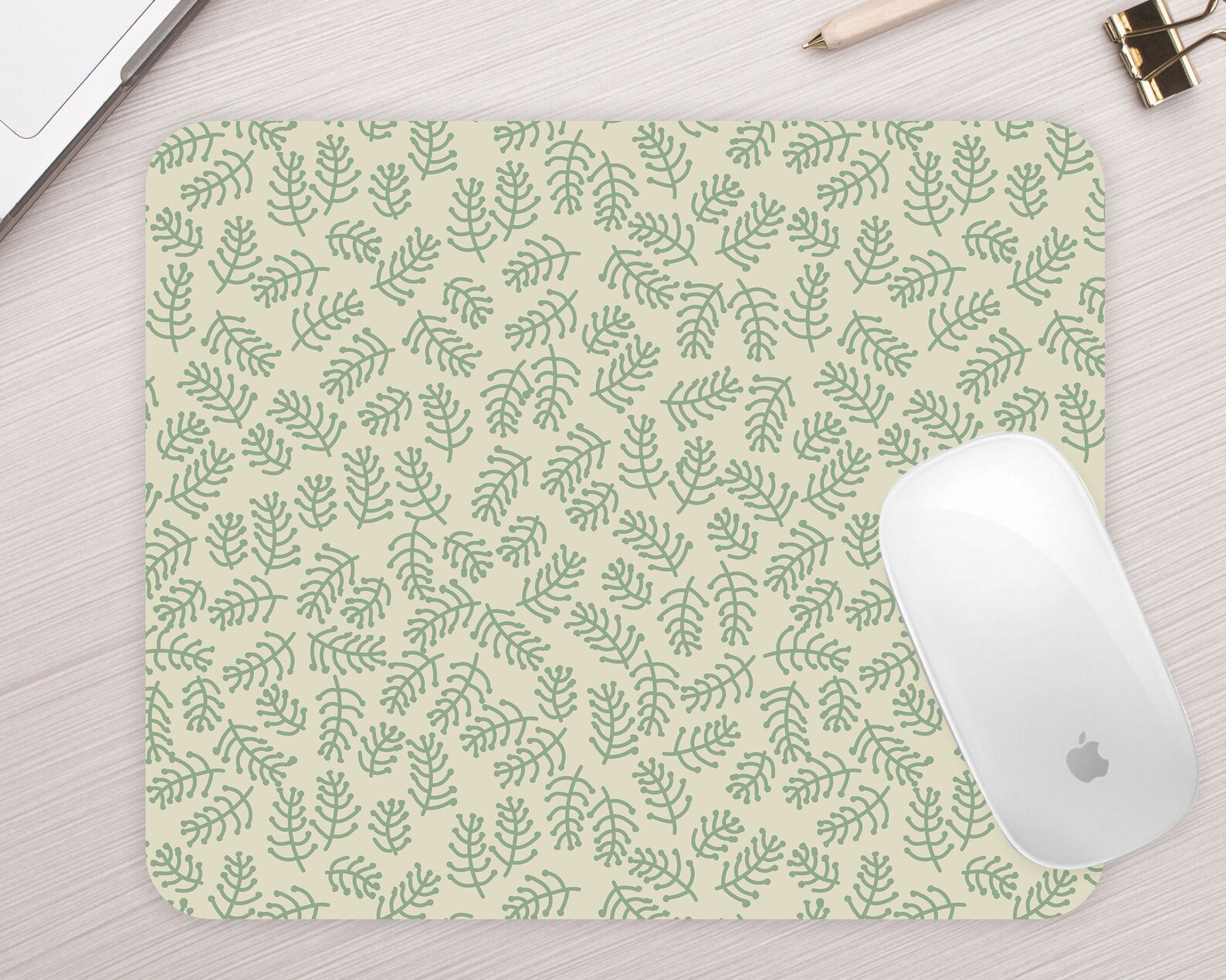 Sage Green Mouse Pad Spring Summer Leaves Branches Cute Gift Etsy UK