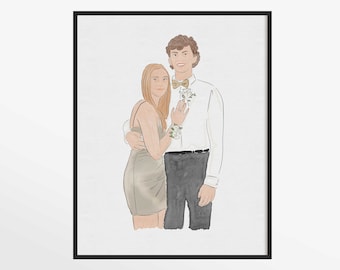 custom watercolor portrait from photo, unique prom or graduation gift, personalized gift for couples, hand drawn illustration painting