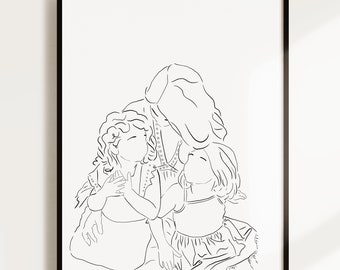 Mothers Day Gift Ideas, Best gift for Mom, Custom Mom and Kids Portrait Drawing, Personalized Mother and Daughter Portrait from Photo