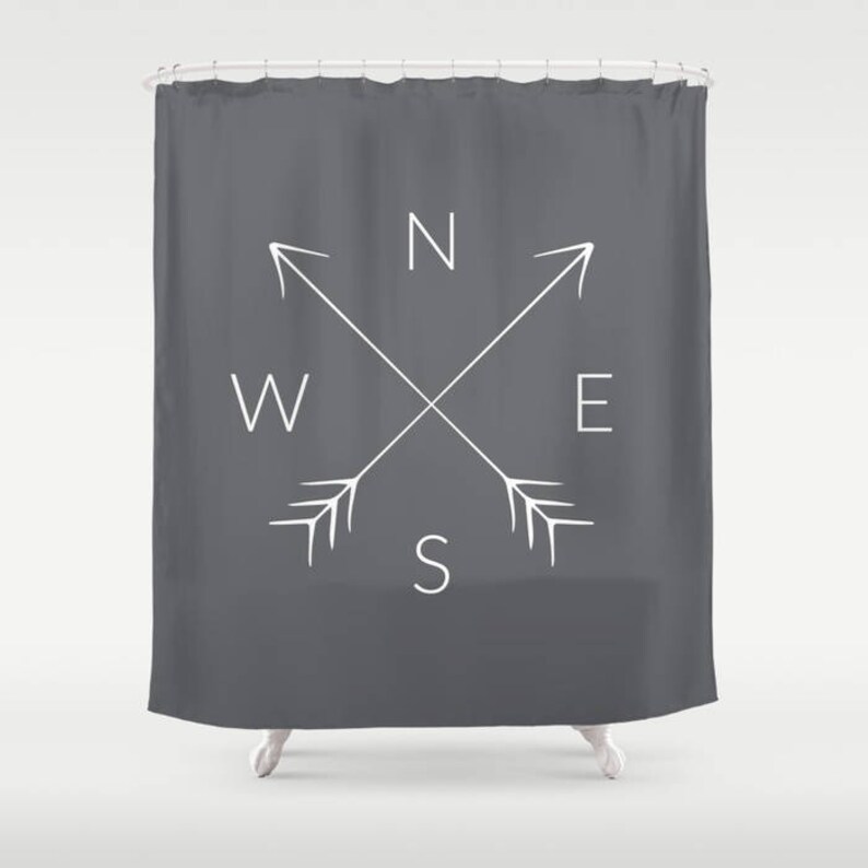 45 Colors Compass Shower Curtain North South East West Nsew Etsy