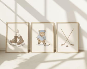 Teddy Bear Hockey Nursery Prints: Vintage Sports Decor (Digital Download)