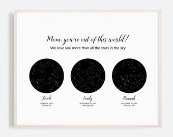 2 3 4 5 or 6 Skies Custom Star Map, mother's day gift from daughter or son, unique personalized family story keepsake