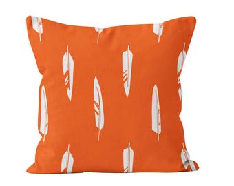 54 colors Feathers Pillow Cover shown in orange, rustic pillow cover decor, bird animal cushion cover, boho woodland theme decor