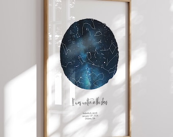 Custom Star Map Print: Personalized Night Sky Constellation Chart Anniversary Gift
