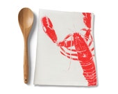 Linen Lobster Tea Towel, Sea Life Tea Towel, Beach House Tea Towel, Kitchen Gifts, Red Lobster Kitchen Towel Dishtowel, Seafood Lover Gift