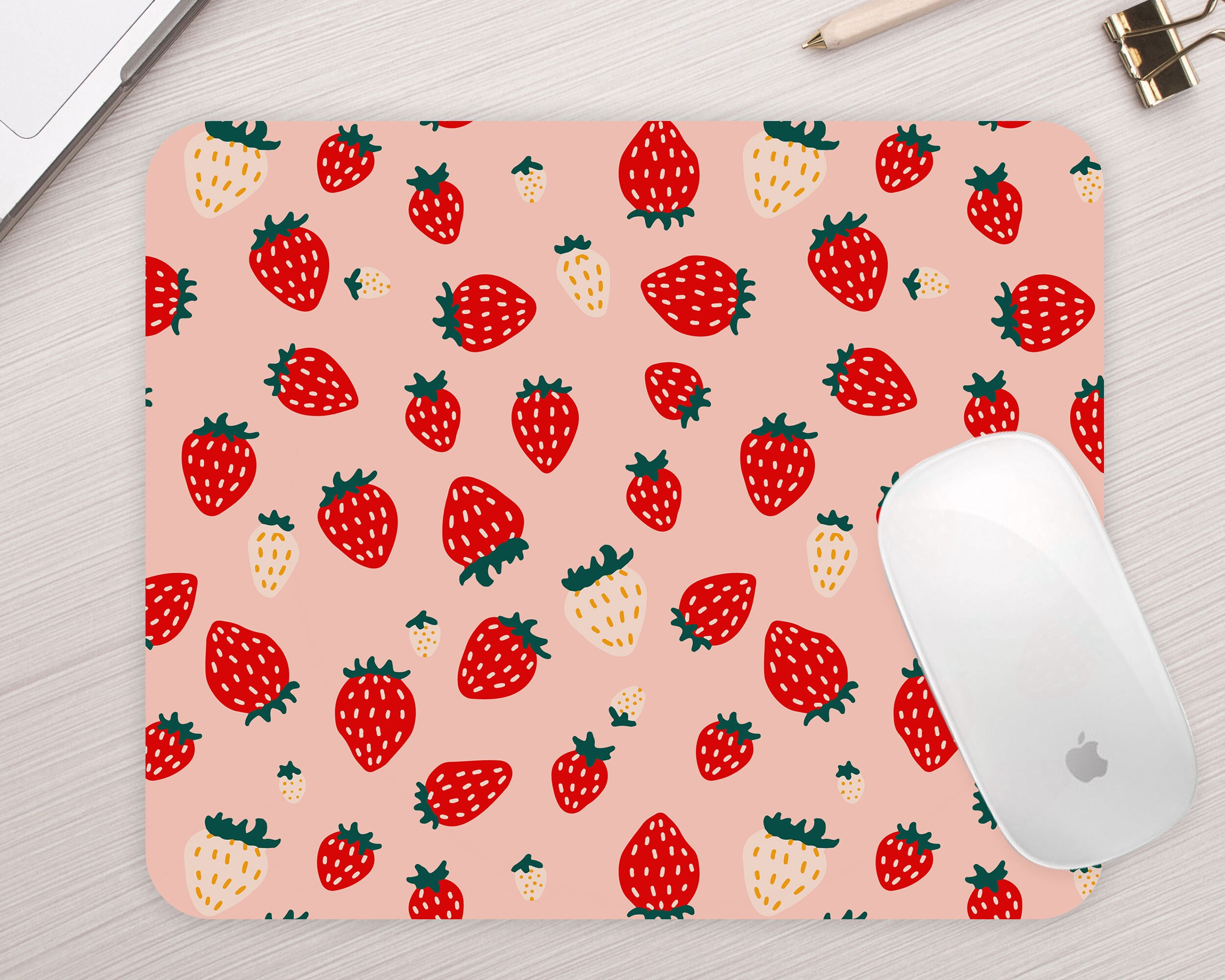 Strawberries Mouse Pad Spring Summer Red Pink Berries Cute Etsy