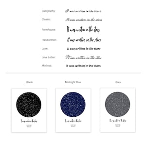 Carte des étoiles personnalisée par date Cadeau de Saint-Valentin imprimable pour lui ou son tableau des constellations Ciel nocturne Fichier de téléchargement numérique personnalisé image 2