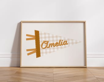 Custom Name Gingham Pennant Flag: Nursery Wall Art (Digital Print)