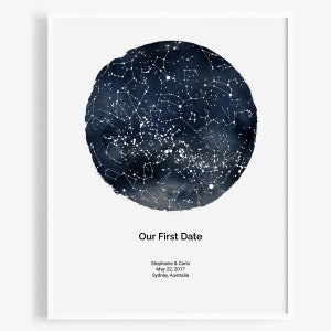 Mapa estelar personalizado por cita, regalo de cielo nocturno, regalo de aniversario para la primera cita, regalo de Navidad personalizado para novio, regalo de San Valentín para él