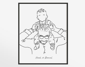 first father's day gift from baby, custom line drawing portrait from photo, personalized father and son or father and daughter svg