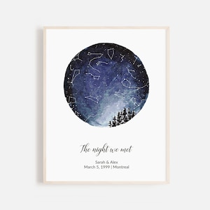 Mapa estelar personalizado, La noche en que nos conocimos, regalo de último minuto, mapa estelar, constelación, aniversario de bodas, regalo de compromiso personalizado
