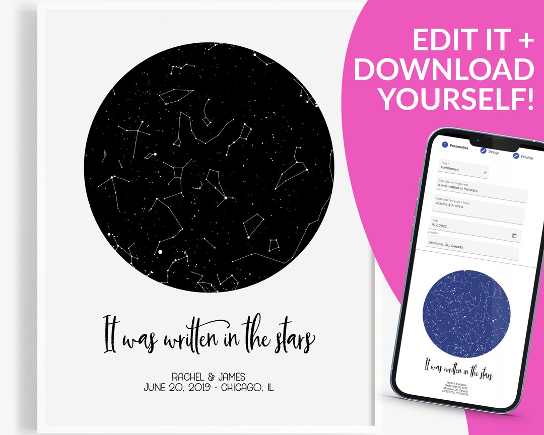 Custom Star Map by Date Printable Valentines Day Gift for Him - Etsy