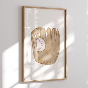 Baseball Mitt Wall Art Print for Baseball Nursery Decor, Toddler Boys Room Printable Art, Sports Playroom, Living Room or Office Decor