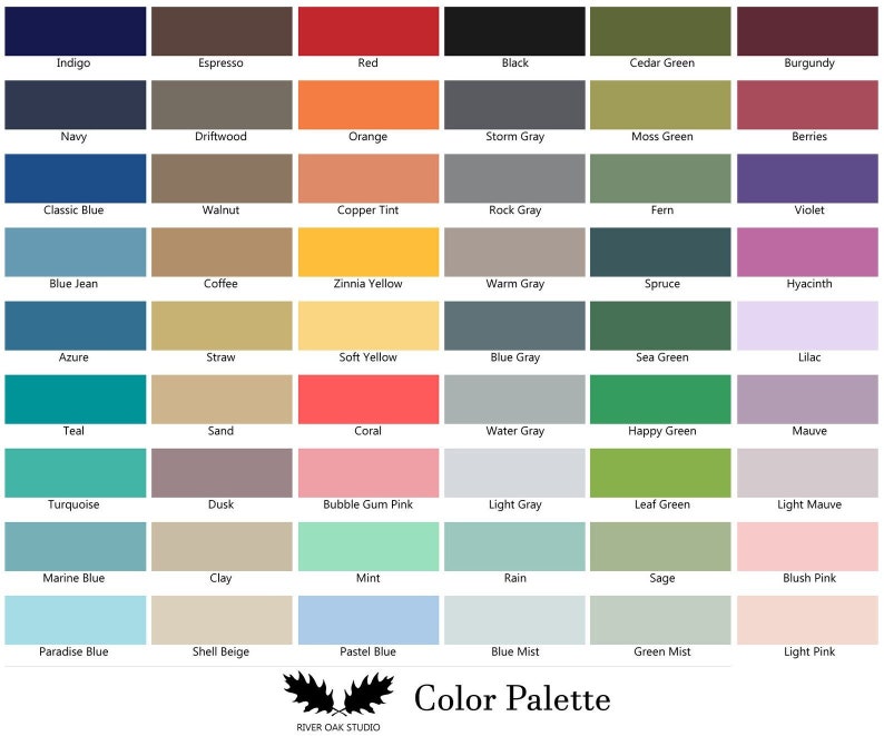 a color chart of different shades of paint