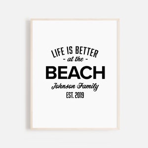 Custom Beach House Family Name Sign Printable Poster, Personalized Established Print Housewarming Gift Life is better decor Digital Download