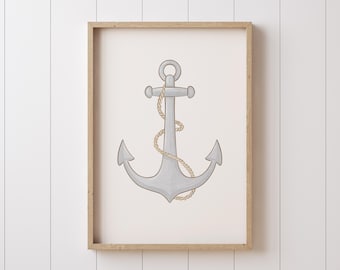 Anchor Wall Art Print, Nautical Nursery Coastal Beach Sailor Decor for boys and girls bedroom, vintage ocean lake house print