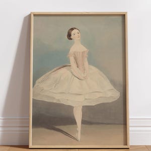 Vintage Ballerina Wall Art Print Digital Download, Ballet Dancer Printable Painting for Baby Girl Nursery or Toddler Girls Room Decor