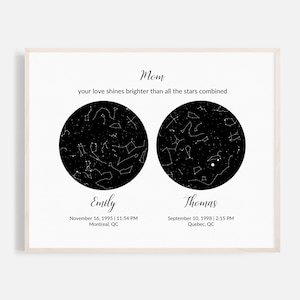Mappa stellare personalizzata per 2 bambini posizione del cielo notturno Regalo per la festa della mamma per mamma papà genitori da figlio figlia bambini marito regalo dell'ultimo minuto stampabile
