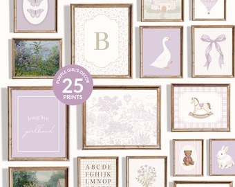Purple Nursery Gallery Wall Art Prints: Vintage Toddler Girl Room Decor (Digital Download)
