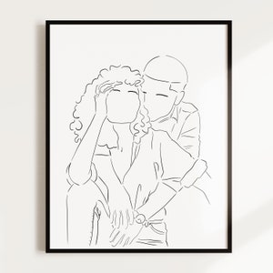 Custom Valentine's Day Gift for him or her, personalized Line Drawing Portrait, Custom Couple Portrait from Photo, Best gift for boyfriend image 1