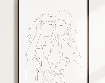 Custom Valentine's Day Gift for him or her, personalized Line Drawing Portrait, Custom Couple Portrait from Photo, Best gift for boyfriend