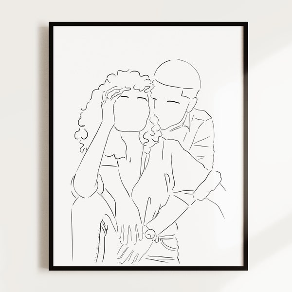 Custom Valentine's Day Gift for him or her, personalized Line Drawing Portrait, Custom Couple Portrait from Photo, Best gift for boyfriend