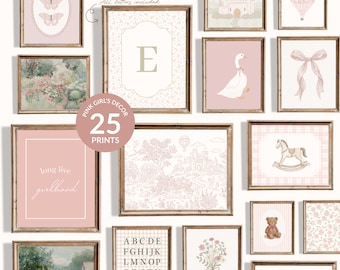 Pink Nursery Prints Set: Vintage Girl Room Gallery Wall (Digital Download)