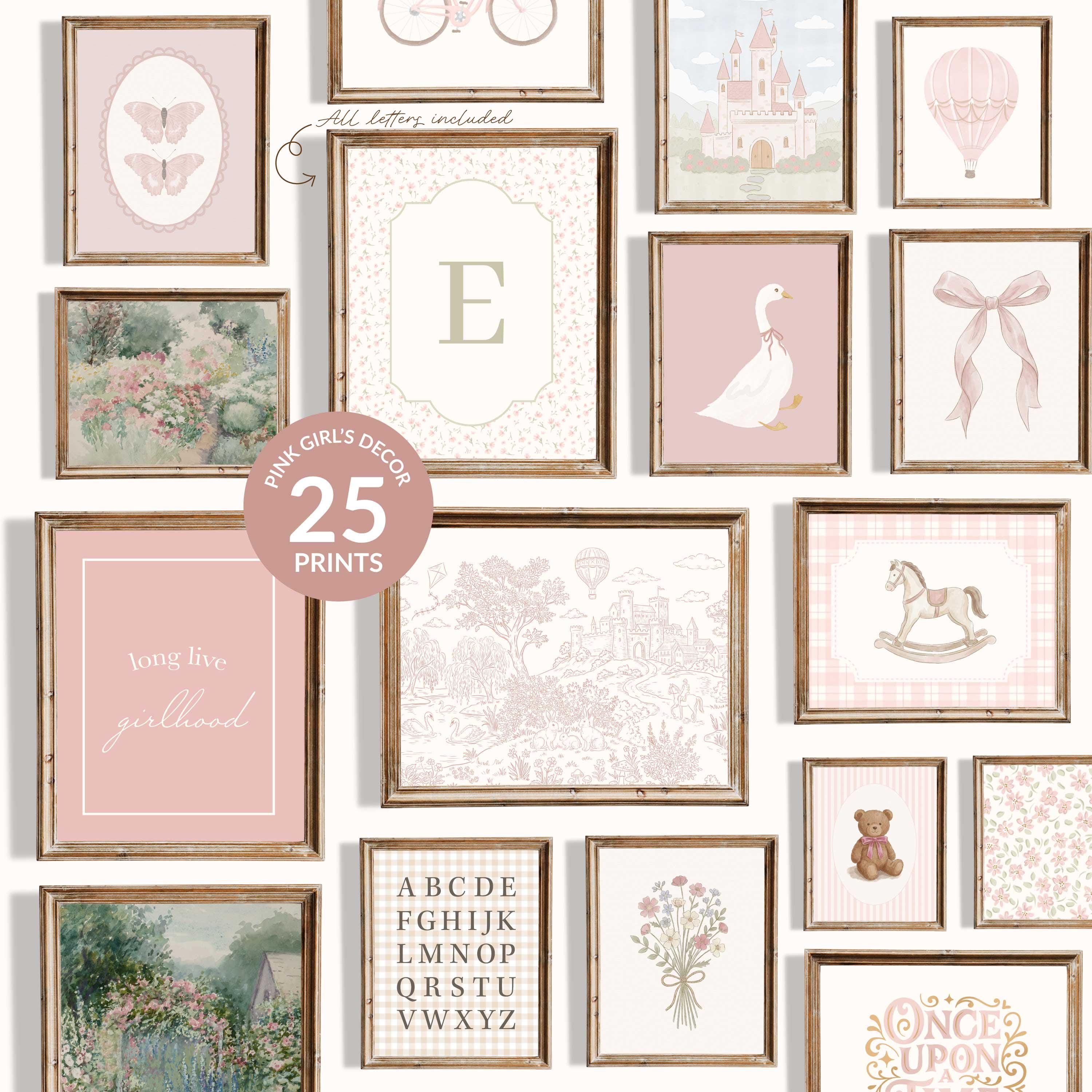 Pink Nursery Prints Set: Vintage Girl Room Gallery Wall (digital ...